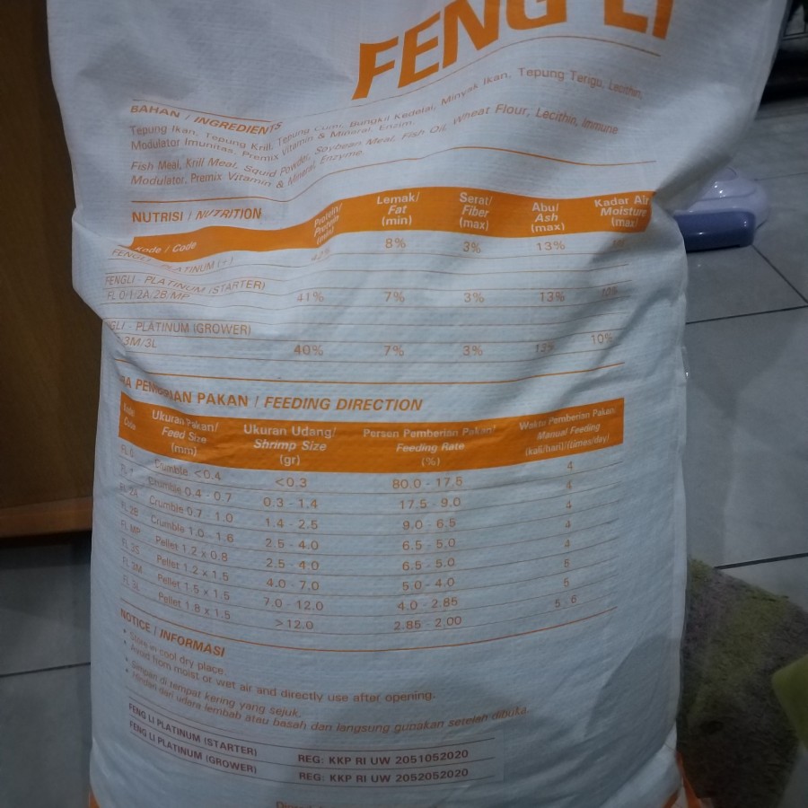 Jual Fengli Feng Li Platinum L Kg Pakan Tenggelam Pelet Udang Lobster Makassar Hobi