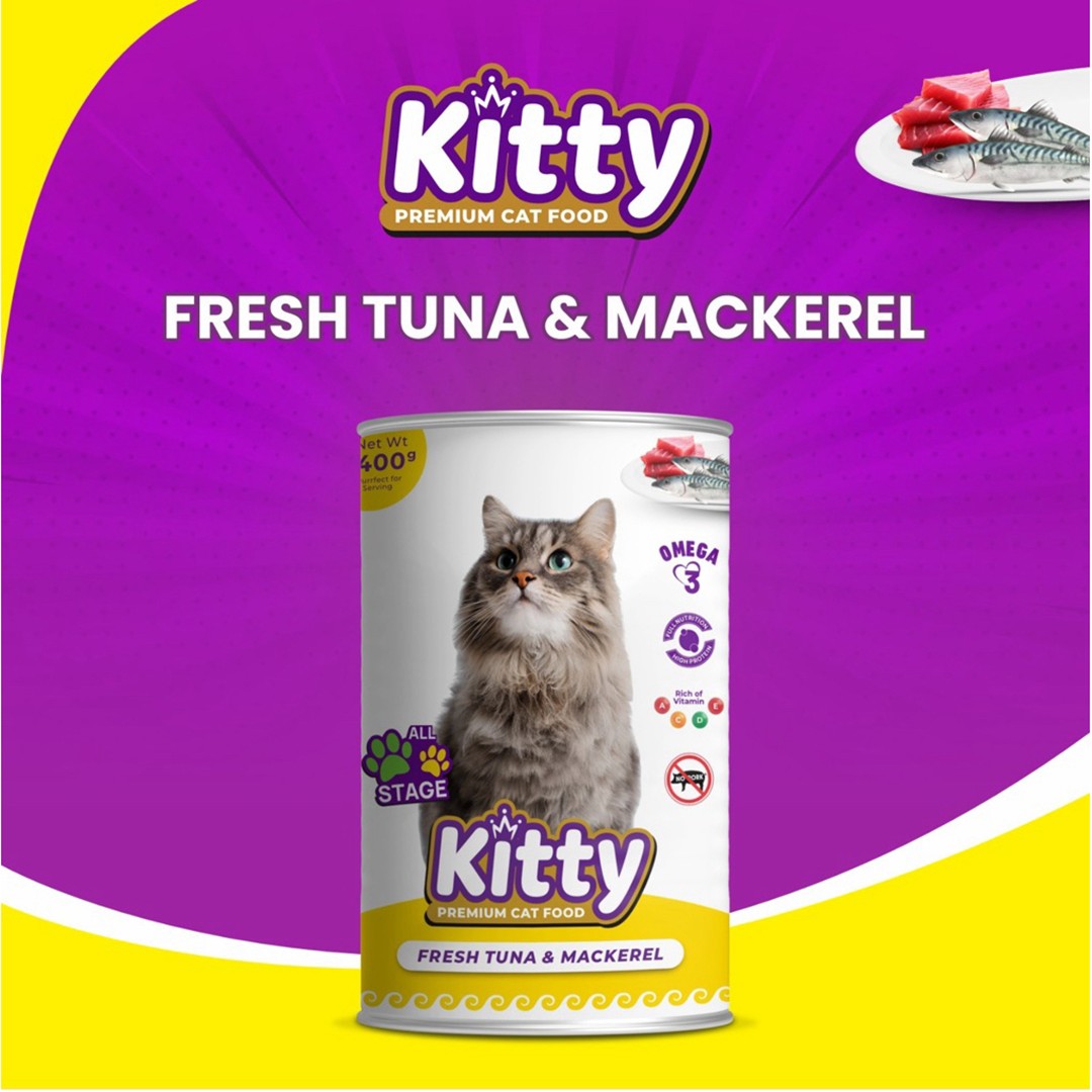 Makanan Kucing Basah KITTY Premium 400gr Kaleng Wet Cat Food 400 gram (Mackerel dan Tuna)
